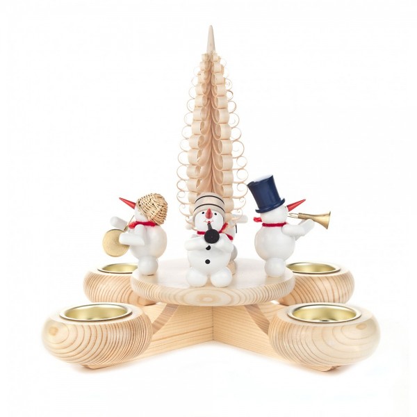 Dregeno Erzgebirge - Adventsleuchter für Teelichter mit Schneemann, natur - 23cm