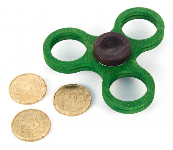 Dregeno Erzgebirge - Holz-Hand-Kreisel klein, grün (für 20-Cent-Münzen)