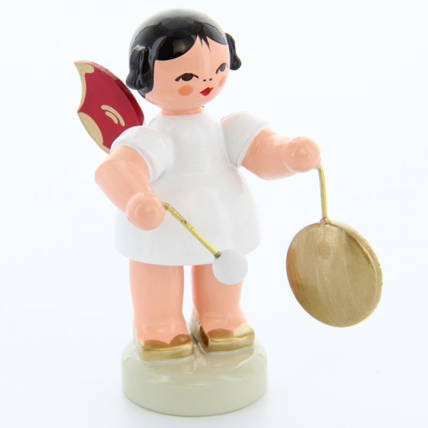 Uhlig Engel stehend mit kleinem Gong, rote Flügel, handbemalt