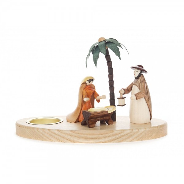 Dregeno Erzgebirge - Teelichthalter mit Christi Geburt, farbig - 12cm