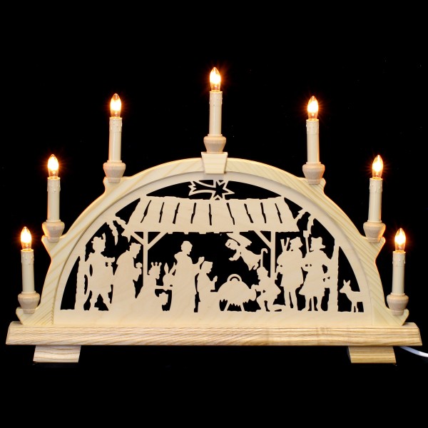 Holzkunst Niederle - Schwibbogen 7-flammig (52cm) - christl. mit Stall o. Bäume
