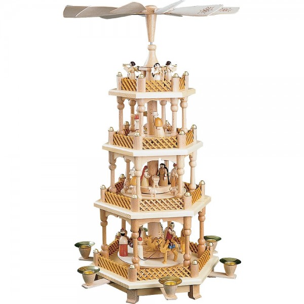 Richard Glässer Erzgebirgspyramide Christi Geburt 3-stöckig natur- 54cm
