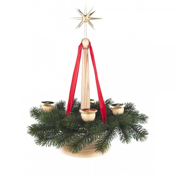Dregeno Erzgebirge - Adventsständer natur, mit Stern und Kranz - 45cm