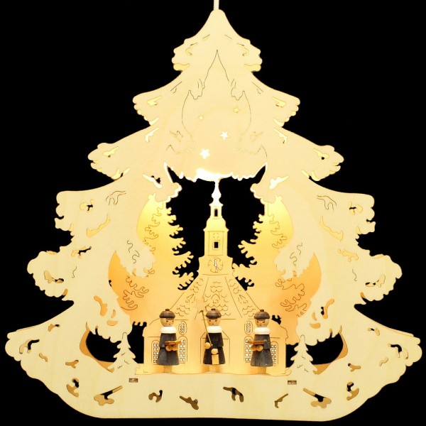 HELA Holzkunst - Fensterbild Baum Seiffen mit Kurrendefiguren