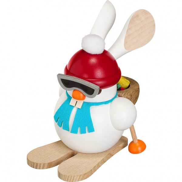 Seiffener Volkskunst Kugelräucherfigur Ski-Hase