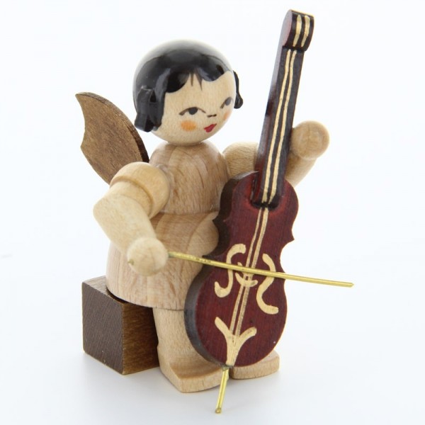 Uhlig Engel sitzend mit Cello, natur, handbemalt