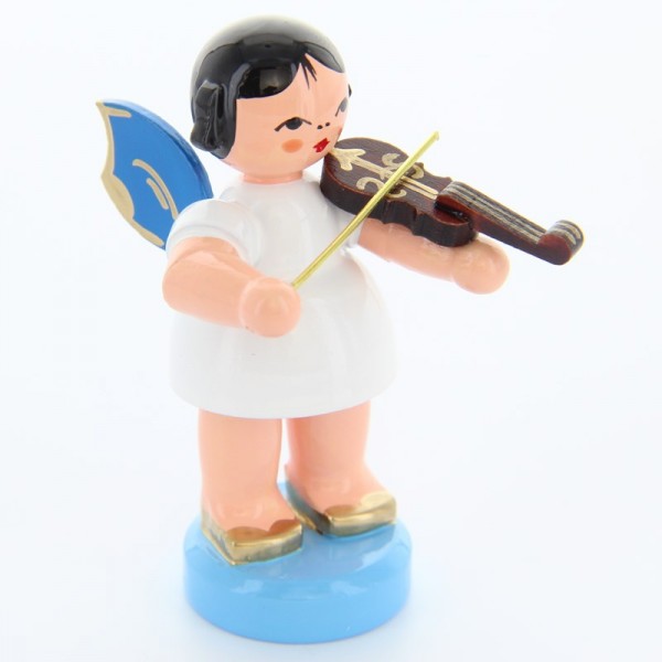Uhlig Engel stehend mit Violine, blaue Flügel, handbemalt