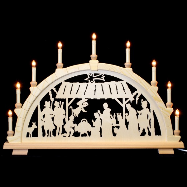 Holzkunst Niederle - Schwibbogen 9-flammig - christl. mit Stall o. Bäume