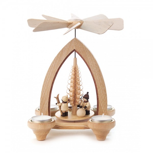 Dregeno Erzgebirge - Pyramide klein mit Weihnachtmann und Kinder, für Teelichter - 24cm