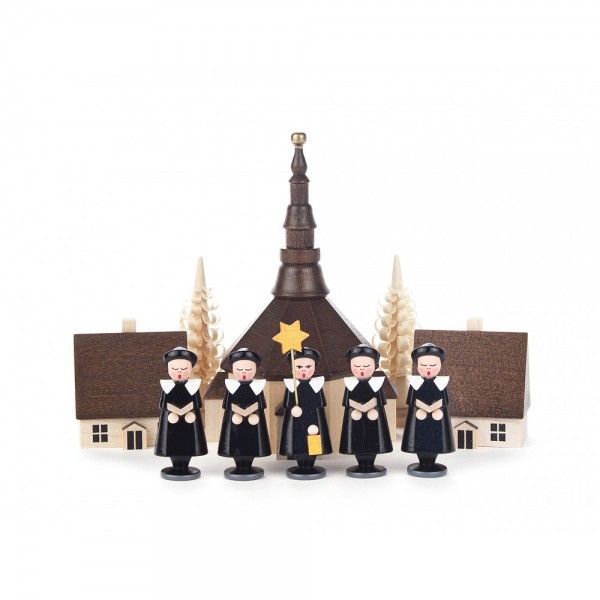Dregeno Erzgebirge - Kurrende schwarz, mit Kirche, Häuser und Spanbäumchen