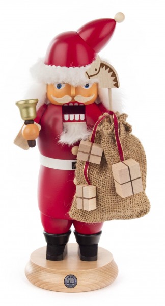 Dregeno Erzgebirge - Rauchender Nussknacker „RauchKnacker“ Weihnachtsmann mit Glocke und Sack