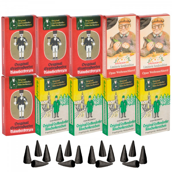 Original Crottendorfer Räucherkerzen Wintermärchen - 10 Schachteln - 4x Nostalgie Weihrauch, 4x Nostalgie Weihnachtsduft, 2x Opas Weihrauchkerzl