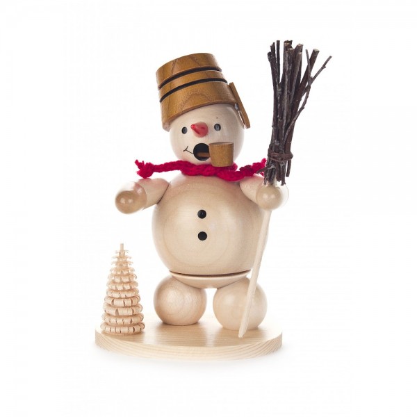 Dregeno Erzgebirge - Räuchermann Schneemann mit Eimer, natur - 13cm