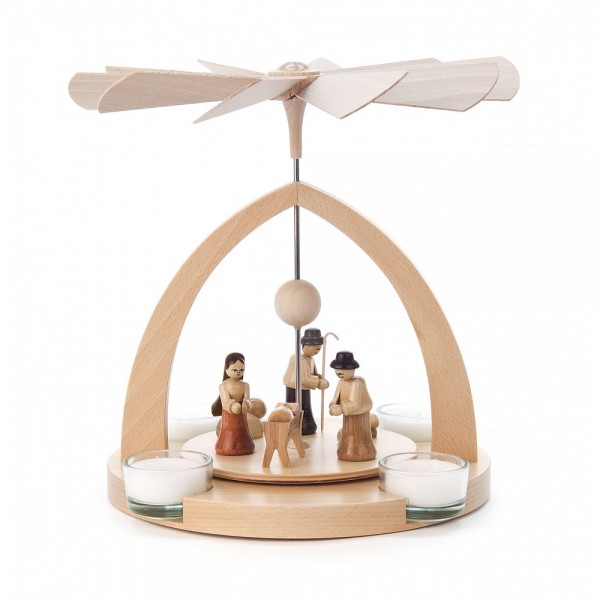 Dregeno Erzgebirge - Spitzbogen-Pyramide mit Christi Geburt, traditionelle Figuren - 23cm