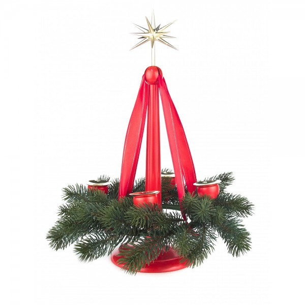 Dregeno Erzgebirge - Adventsständer rot, mit Stern und Kranz - 45cm