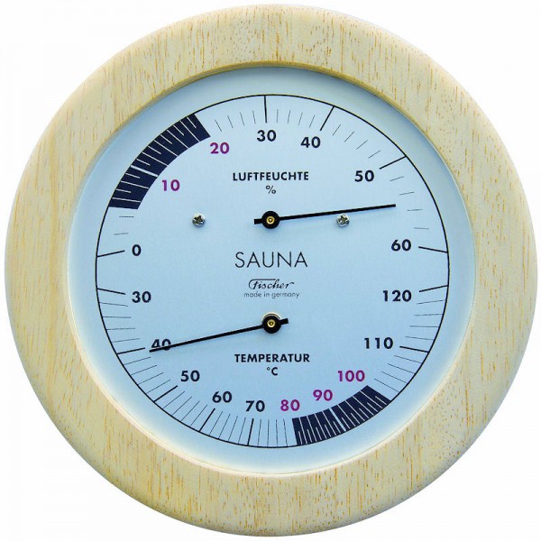 Fischer Sauna Thermometer und Hygrometer im Holzgehäuse