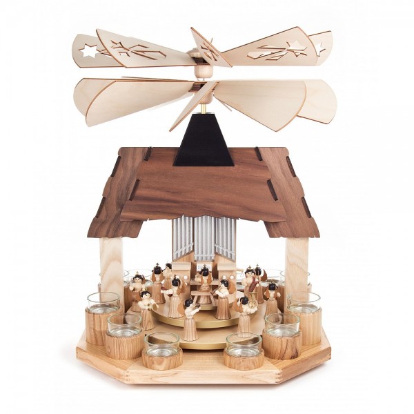 Dregeno Erzgebirge - Pyramide mit Engel und 2 Teller und Flügelräder - 41cm