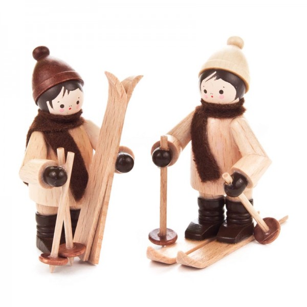 Dregeno Erzgebirge - Miniatur-Kinder mit Ski, natur