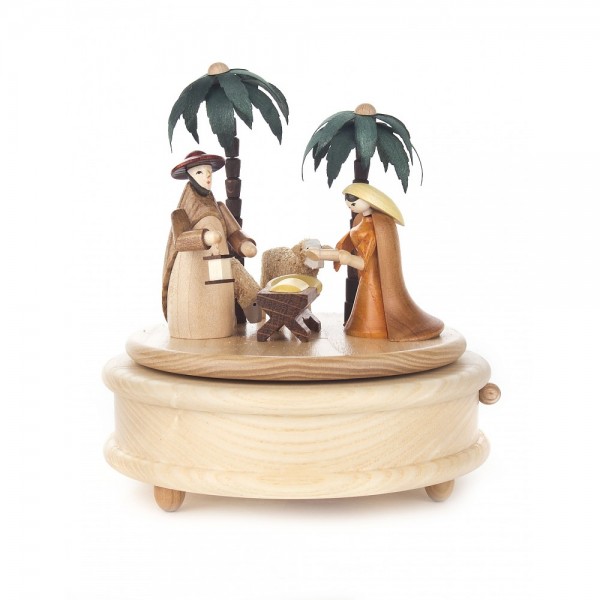 Dregeno Erzgebirge - Spieldose Christi Geburt mit farbigen Figuren, 18-stimmiges Spielwerk