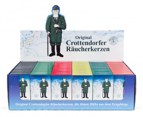 Dregeno Erzgebirge - Verkaufsdisplay Crottendorfer Räucherkerzen, 60 Schachteln à 24 Stück