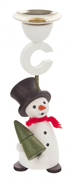 Dregeno Erzgebirge - Behang Kerzenhalter Schneemann mit Baum, für Kerzen Ø 14mm