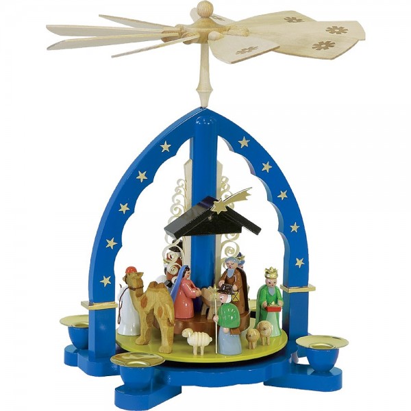 Richard Glässer Erzgebirgspyramide Heilige Drei Könige blau 27cm