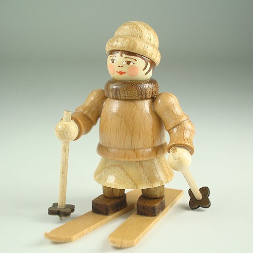 Lenk & Sohn Gedrechselte Holzfigur Erzgebirge Winterkinder Langläufer Mädchen