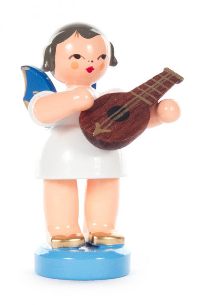 Dregeno Erzgebirge - Engel mit Mandoline stehend, blaue Flügel