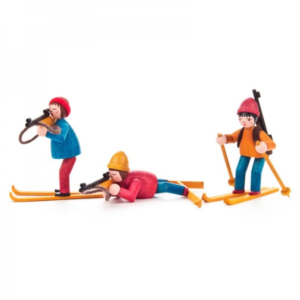 Dregeno Erzgebirge - Miniatur-Biathleten, farbig lasiert, 3 Figuren