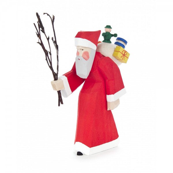 Dregeno Erzgebirge - Schnitzerei - Weihnachtsmann mit Rute - 10,5cm