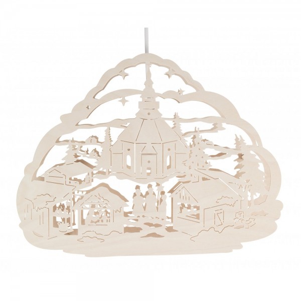 Dregeno Erzgebirge - Fensterbild mit Seiffener Weihnachtsmarkt, elektrisch beleuchtet - 27cm