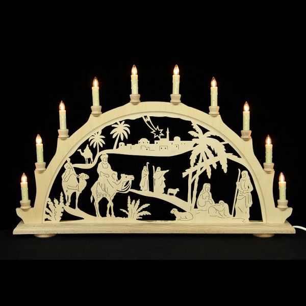 HELA Holzkunst - Schwibbogen Erzgebirge 10flammig - Christi Geburt