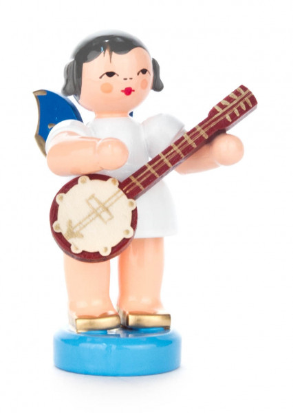 Dregeno Erzgebirge - Engel mit Banjo stehend, blaue Flügel
