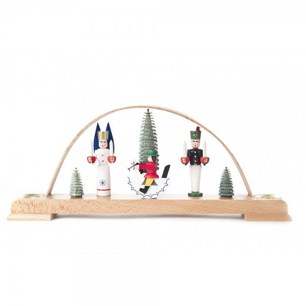 Dregeno Erzgebirge - Miniatur-Schwibbogen mit Engel, Bergmann und Reiterlein - 11cm