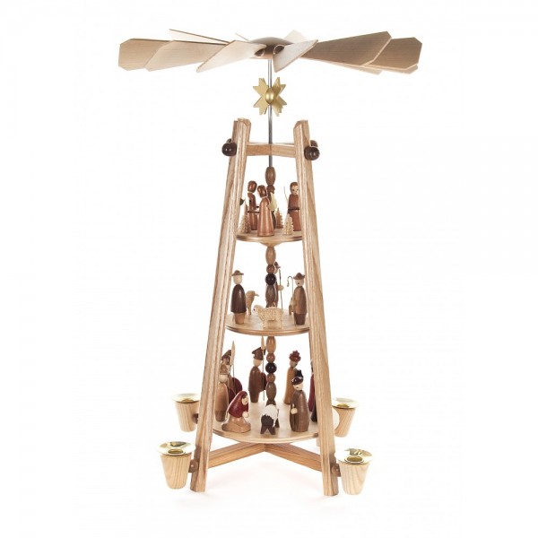Dregeno Erzgebirge - Pyramide mit Christi Geburt, 3-stöckig - 44cm