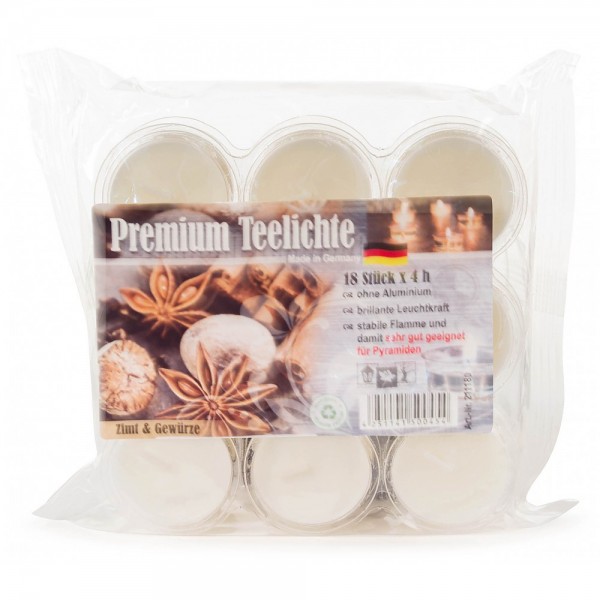 Dregeno Erzgebirge - Premium Duft-Teelichte Zimt in transparenter Acrylschale 18 Stück