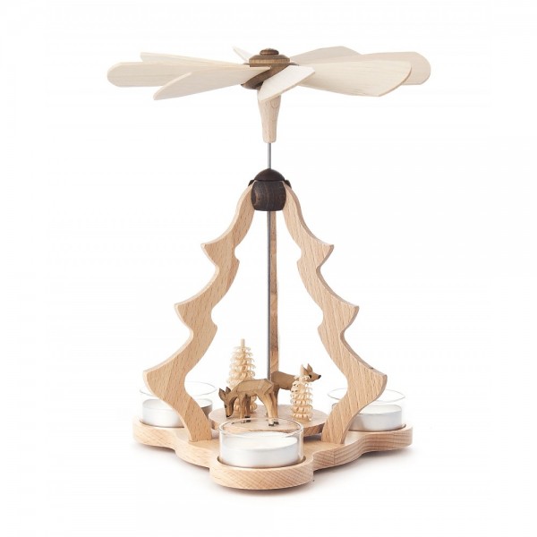Dregeno Erzgebirge - Pyramide klein mit geschnitzte Rehe, für Teelichter - 22cm