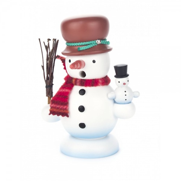 Dregeno Erzgebirge - Räuchermann Schneemann mit Kind - 15cm