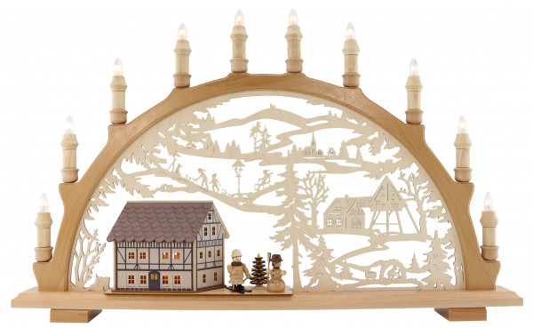 Lenk & Sohn - Schwibbogen 10 flammig Fachwerkhaus beleuchtet Winterfiguren