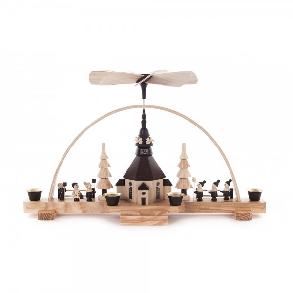 Dregeno Erzgebirge - Pyramidenschwibbogen mit Seiffener Kirche - 38x22cm