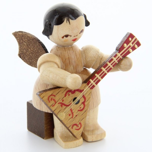 Uhlig Engel sitzend mit Balalaika, natur, handbemalt