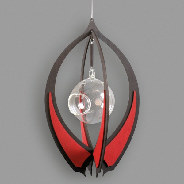 Dregeno Erzgebirge - Ornament mit Glaskugel zum Hängen, anthrazit/rubinrot - 18 x 29cm