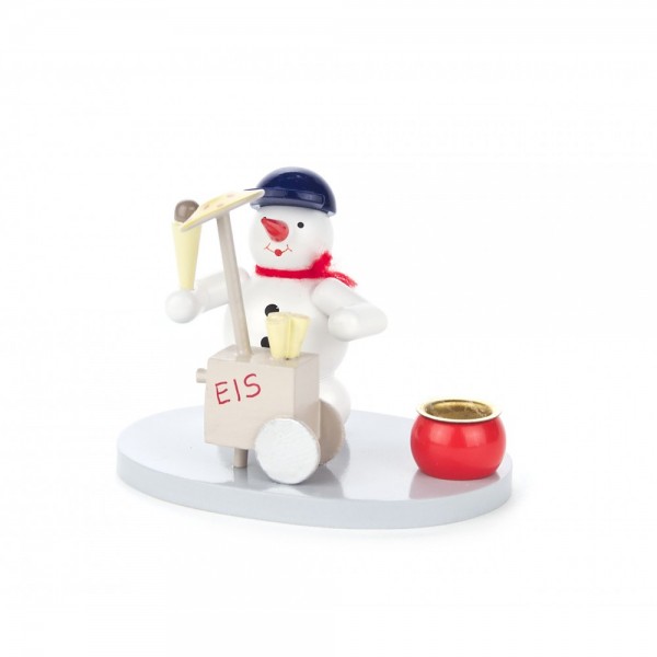 Dregeno Erzgebirge - Kerzenhalter mit Schneemann als Eisverkäufer - 7cm
