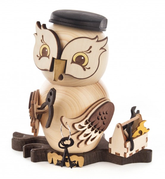 Dregeno Erzgebirge - Räucherfigur Eule Handwerker
