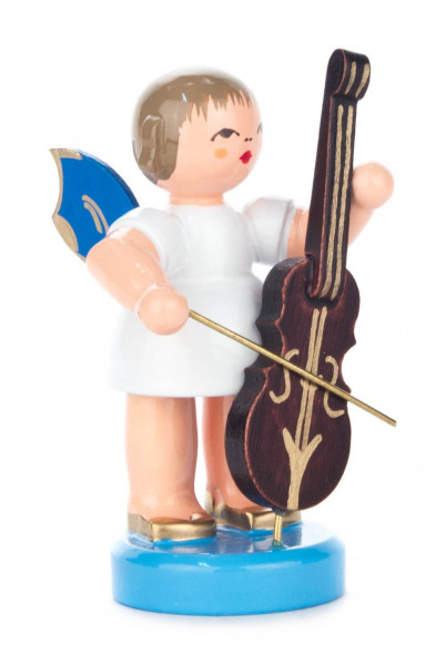 Dregeno Erzgebirge - Engel mit Cello stehend, blaue Flügel