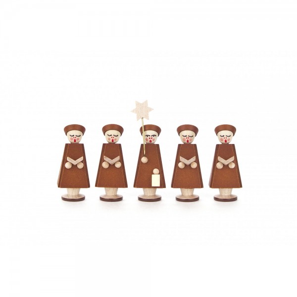 Dregeno Erzgebirge - Kurrendefiguren Sternträger und 4 Sänger mit Buch, braun