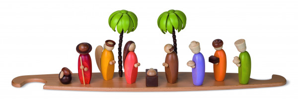 Motivplattform für Moderne Lichterspitze - Heilige Familie, farbig lasiert inkl.Schweifstern, 49x8x12cm