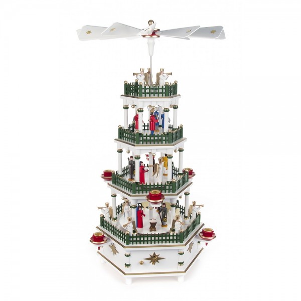 Dregeno Erzgebirge - Pyramide 4-stöckig mit Christi Geburt, farbig, mit Spielwerk - 52cm