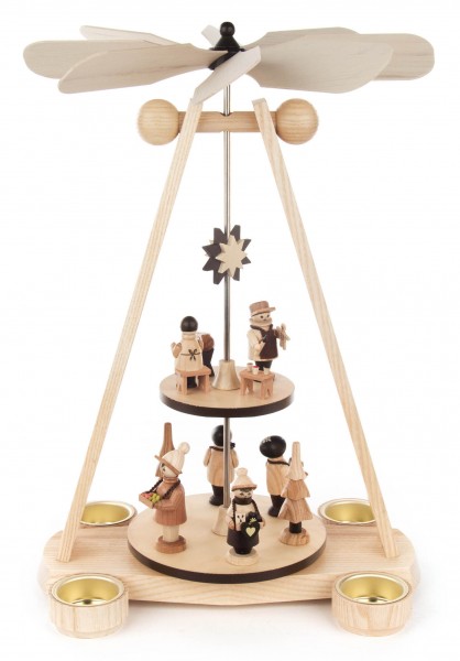 Dregeno Erzgebirge - Pyramide Spielwarenmacher natur zweistöckig für Teelichte