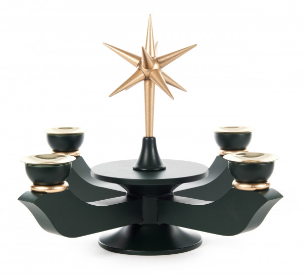Dregeno Erzgebirge - Adventsleuchter mit Stern dunkelgrün klein, für Kerzen Ø 17 mm
